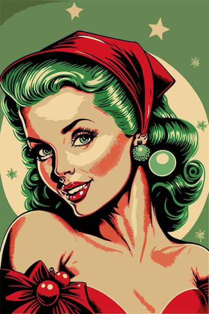 Sexy Pop-Art-Weihnachtsmädchen. Pin up Santa girl.Vector Illustration für eine Karte oder ein Poster