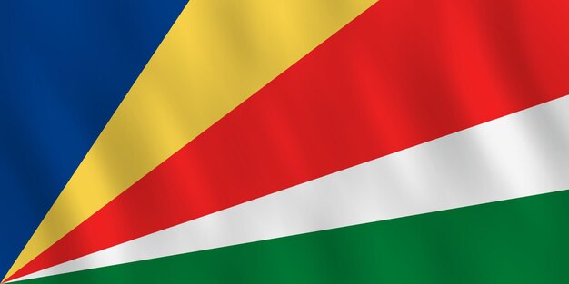 Seychellen-Flagge mit wehender Wirkung, offizielle Proportion.