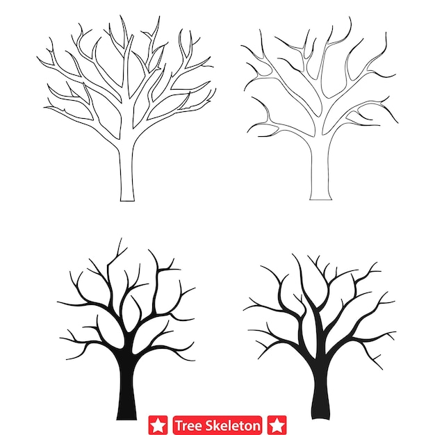 Vektor shades of serenity enchanting tree skeleton vector collection (vektorkollektion der skelette des zauberbaums)