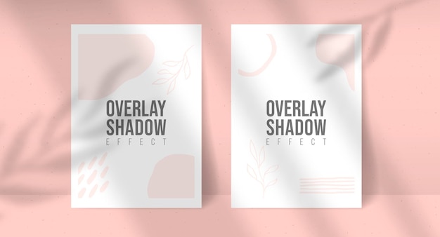 Shadow Overlay Plant Vector Mockup zwei A4-Papierblätter. Schatten überlagern Blatt- und Fensterlichteffekte. Moderner minimalistischer Stil. Für Präsentation Flyer, Poster, Blanko, Logo, Einladung. Bearbeitbare Farbe