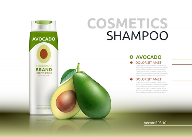 Shampoo kosmetische realistische mock-up-paket avocado-essenz.