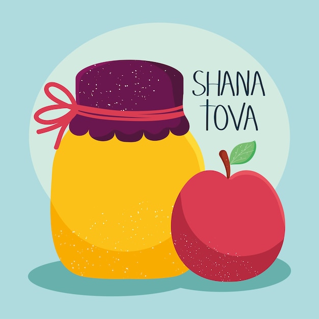 Shana Tova Illustration mit Apfel- und Honigglas