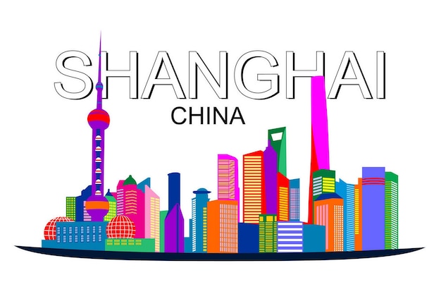 Shanghai china Bunte Luftbild-Skyline der Stadt in Vektorgrafiken