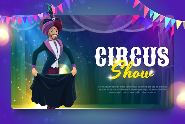 Shapito-zirkus-cartoon-zauberer auf der bühne