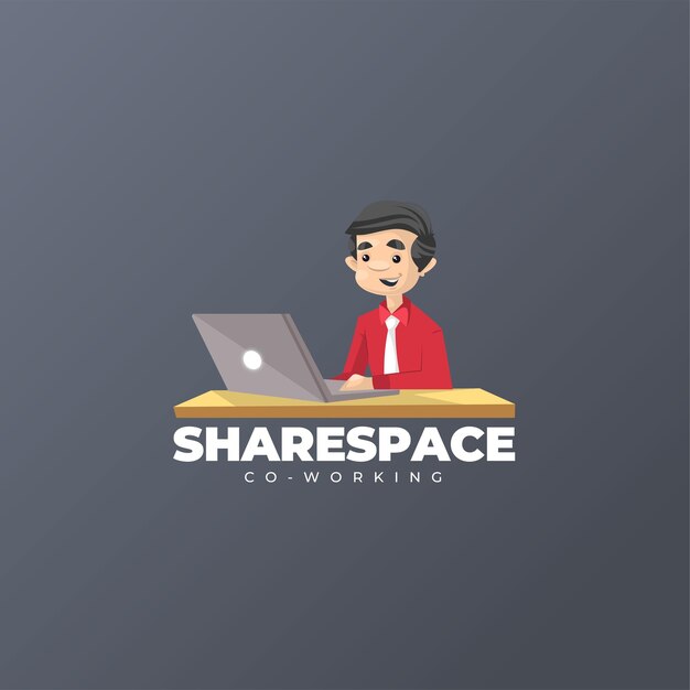 Share space co-working-vektor-maskottchen-logo-vorlage