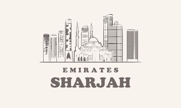 Sharjah Skyline, emiriert handgezeichnete Illustration