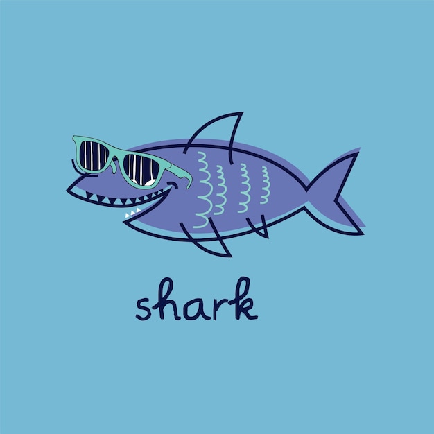 Shark Flat Style Vektorgrafik isoliert auf himmelblauem Hintergrund.