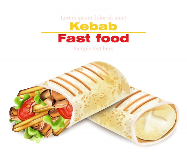 Vektor shawarma-kebab-fast-food-illustration