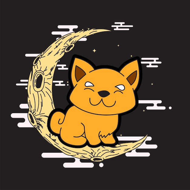 Shiba inu illustrationsdesign mit hintergrund und logo im japanischen stil