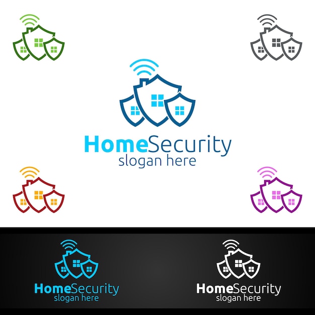 Shield home security logo für netzwerk, internet, überwachung und alarmdesign