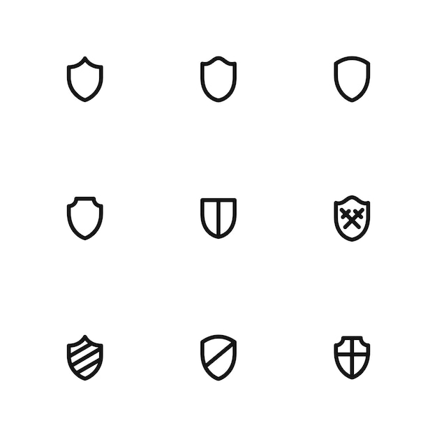 Shield-vektor-ikonen einfache illustrationssatz von 9 shield-elementen bearbeitbare ikonen können in der benutzeroberfläche des logos und im webdesign verwendet werden