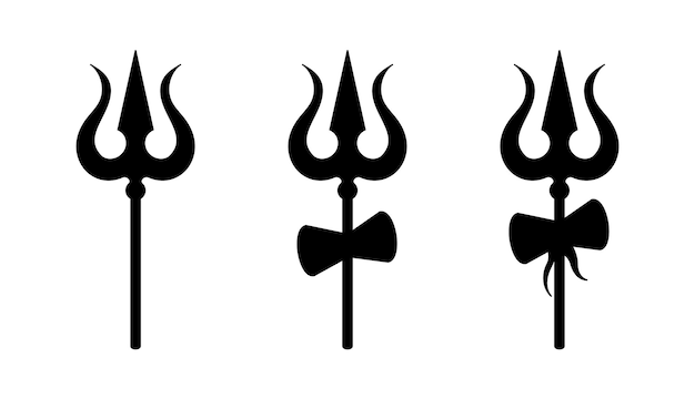 Shiva, gott, trishul, dreizack, vektor, abbildung, set