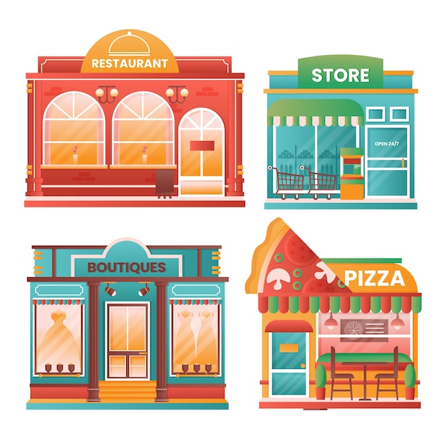 Vektor shop-front-vektor-illustration-set