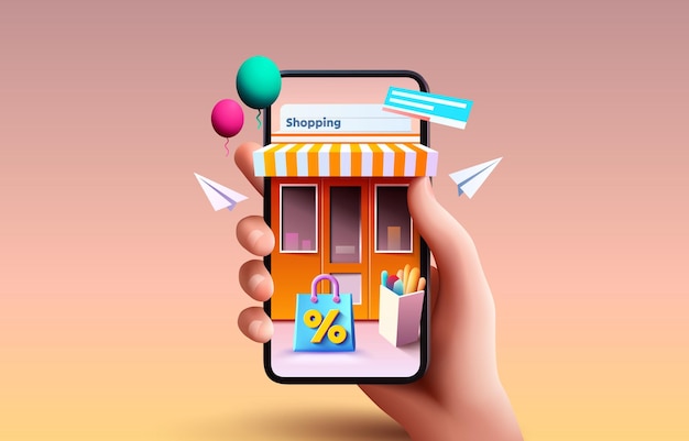 Shop-Smartphone-Banner kaufen Internet-Marketing-Vektor