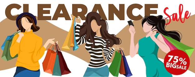 Shopping-banner-promotion-verkaufsvorlage mit shopping-vektor für frauen