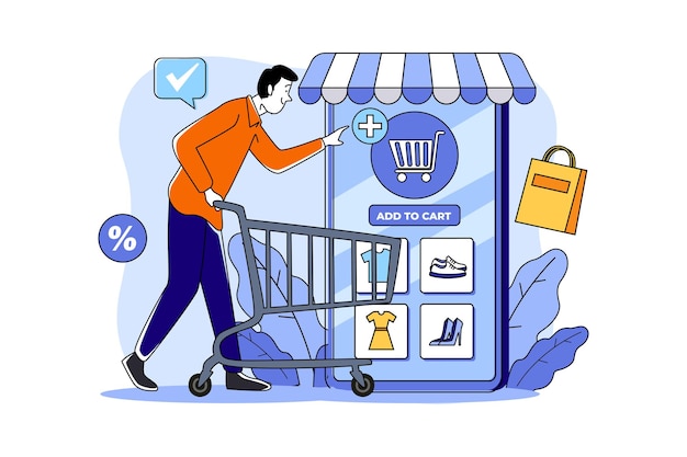 Shopping Online-Illustrationskonzept Flache Illustration isoliert auf weißem Hintergrund