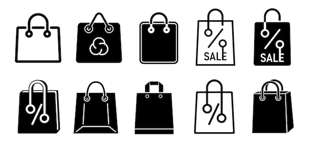 Shopping paper bag pack icon set einfachen stil