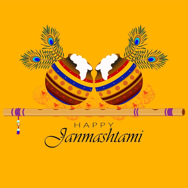 Shri krishna janmashtami. geburtstag von lord krishna. musikinstrument bansuri und pfauenfeder..