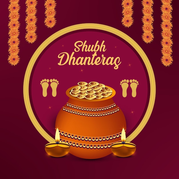 Shubh Dhanteras Hintergrund mit goldenem Münztopf