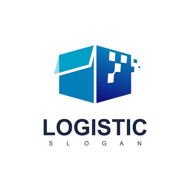 Sich schnell bewegender kasten, logistischer logo-design-vektor mit pixel-symbol