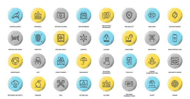 Sicherheit und Schutz Flachzeilen-Web-Symbole