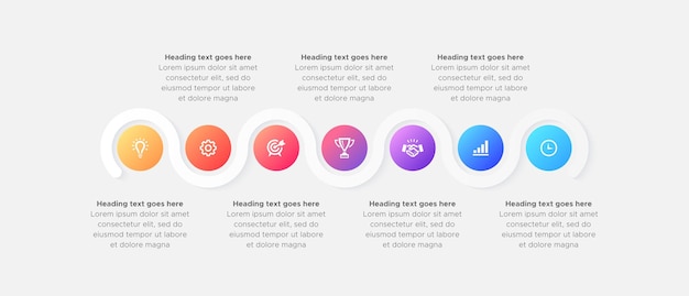 Vektor sieben 7 schritte optionen circle timeline business infografik moderne designvorlage