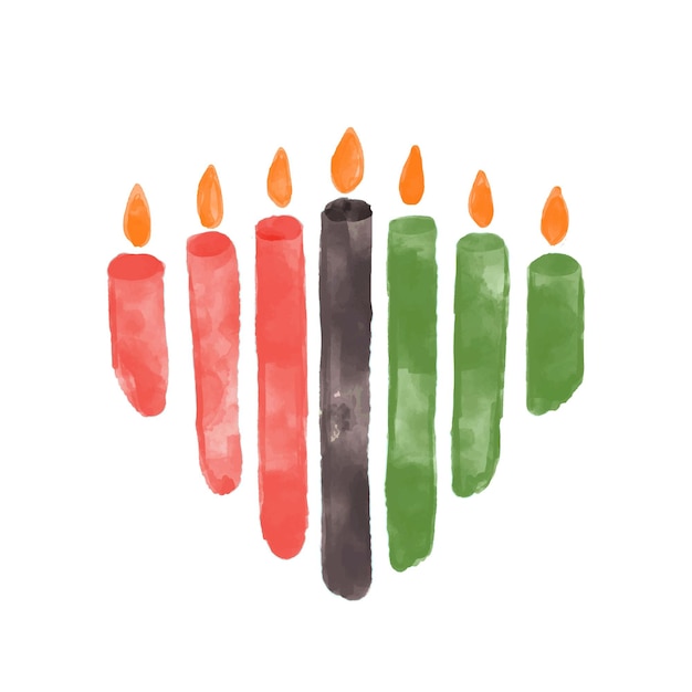 Sieben kerzen für die feier des kwanzaa-festivals mishumaa künstlerischer, aquarellierter, strukturierter vektor