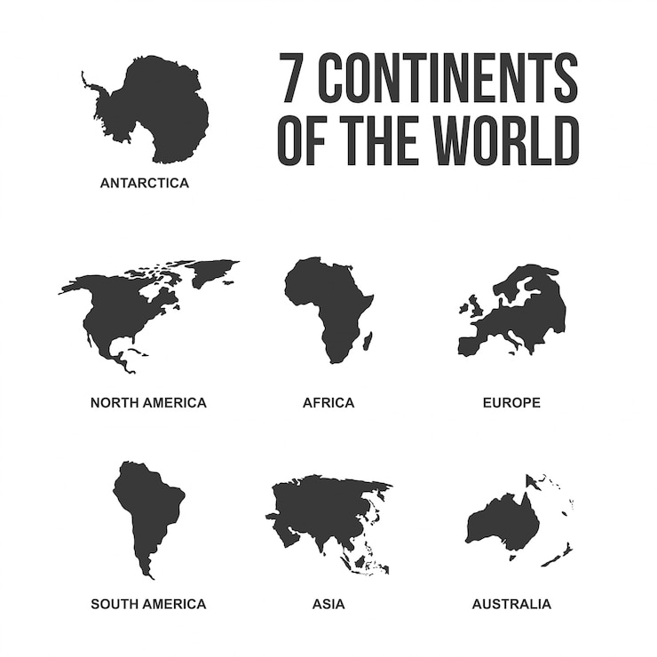 Vektor sieben kontinente der welt silhouette symbol