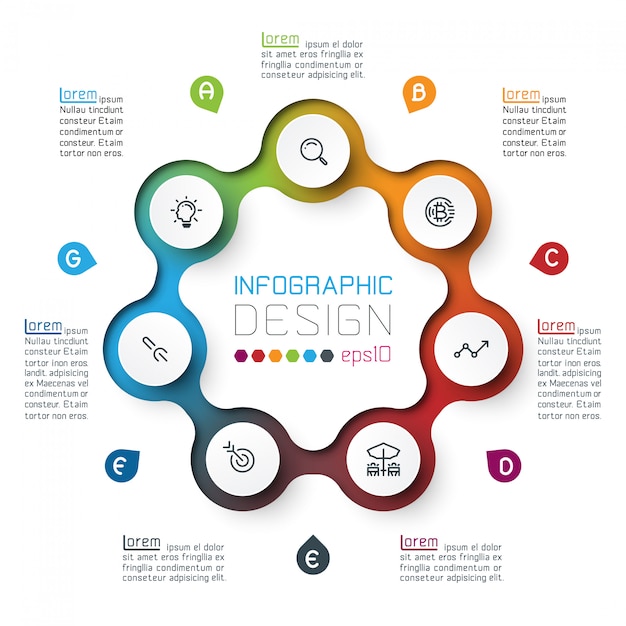 Sieben kreise mit geschäft infographik vorlage