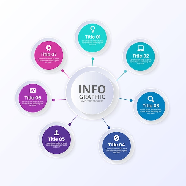 Siebenstufiges kreisförmiges infografik-template-design