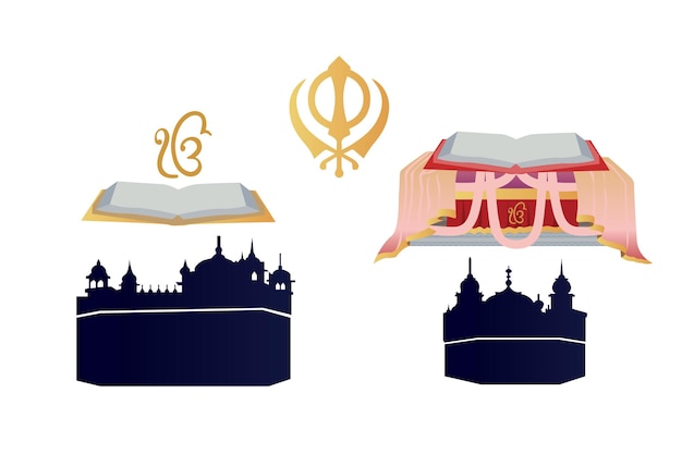 Sikh, sikhismus, khanda, gurdwara, guru, granth, sahib, vektor, cliparts, illustration