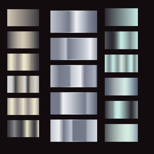 Silber-Gradient-Vektor-Set Stahl-Metall-Hintergrund-Vorlagen Folien-Textur EPS10