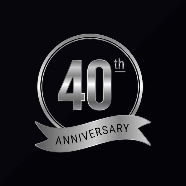 Silberfarbenes Logo zum 40-jährigen Jubiläum für Feierlichkeiten, Hochzeiten, Grußkarten, Einladungen, rund