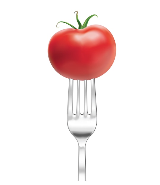 Silbergabel mit tomatenillustrationxa