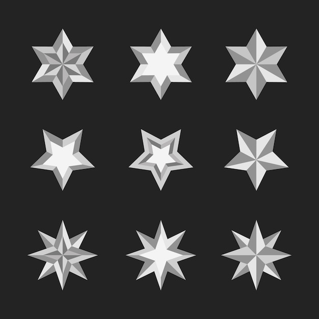 Silberne Sternsammlung des flachen Designs