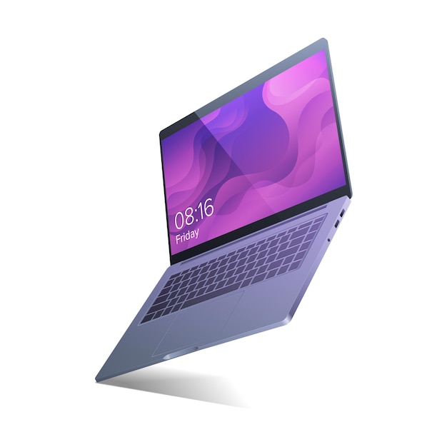 Silberner Laptop, moderner Computer, detaillierte, isolierte, vektorrealistische Illustration