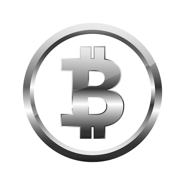 Silbernes Bitcoin-Symbol. Vektor-Illustration. Bitcoin als Kryptowährungssymbol, isoliert auf weißem Hintergrund