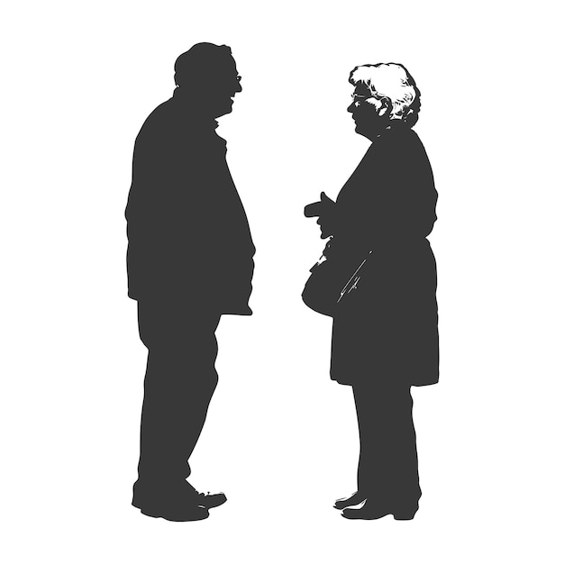Vektor silhouette älterer mann und ältere frau standen, während sie nur schwarze farbe sprachen