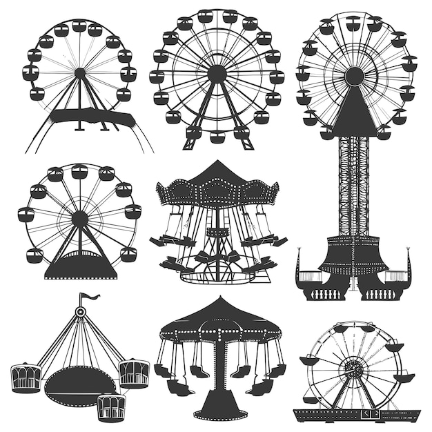 Silhouette Amusement Park Rides Collection Set nur in schwarzer Farbe