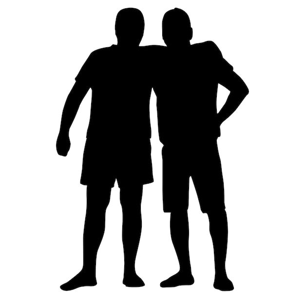 Vektor silhouette auf einem weißen hintergrund von zwei männern, die sich umarmen