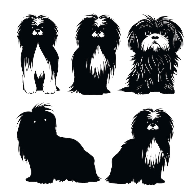 Vektor silhouette charakter shih tzu hund süßes logo