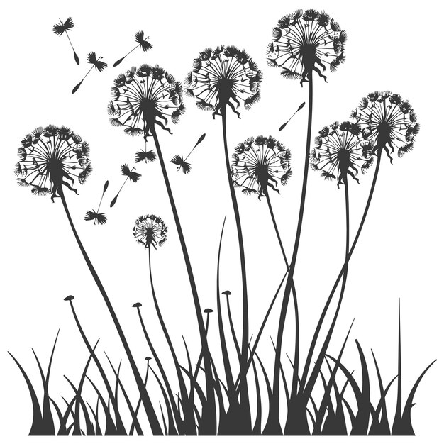 Vektor silhouette dandelions pflanzenblüte nur schwarze farbe