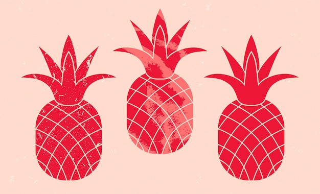 Silhouette der ananas-ikone in grunge-textur