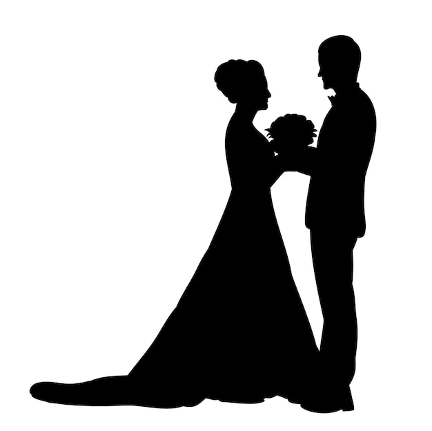 Silhouette der Hochzeit von Braut und Bräutigam