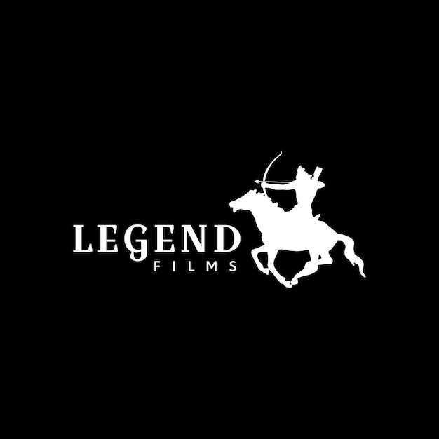 Silhouette des archer riding horseback war knight für mittelalterliche colossal movie film cinema logo design