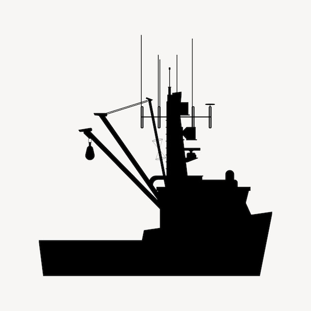 Vektor silhouette des fischerbootes, seitenansicht, kommerzieller fischtrawler