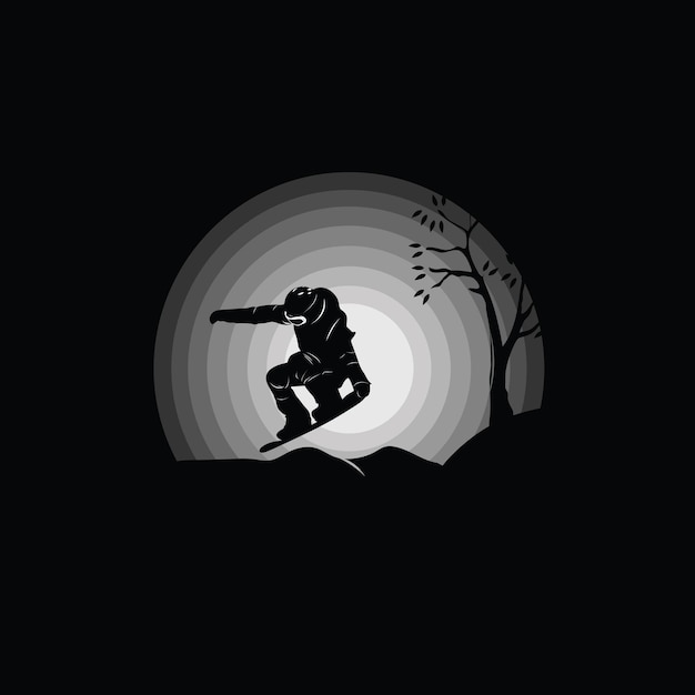 Silhouette des snowboarder-springens