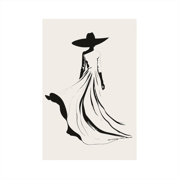 Silhouette einer Frau in einem eleganten weißen und schwarzen Kleid
