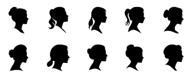 Silhouette einer frau von der seite gesehen sammlung vektor-clipart