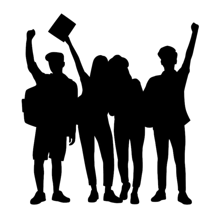 Vektor silhouette einer gruppe von teenagern und gymnasiasten
